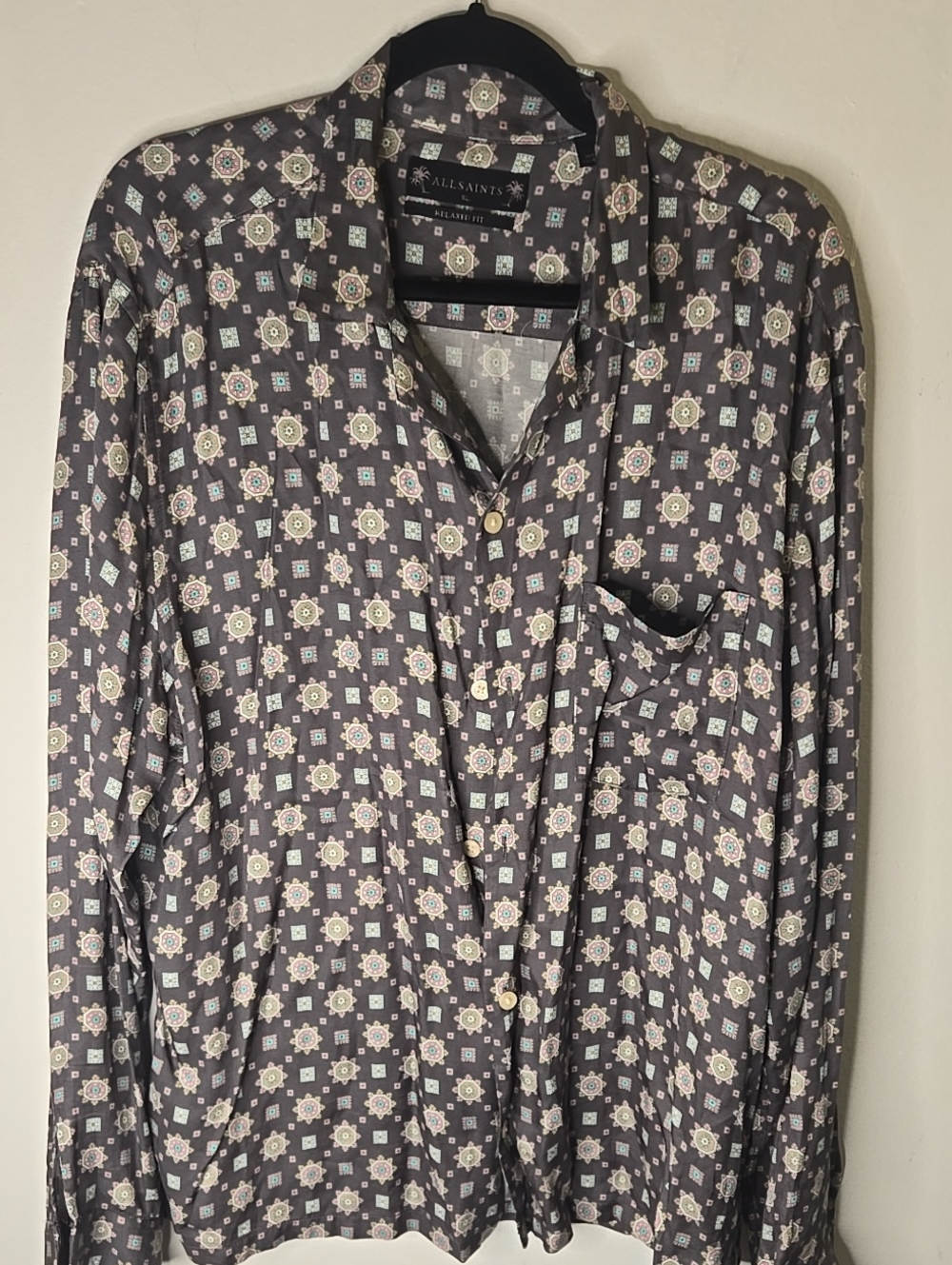All Saints Grey Printed Button-Up Shirt - Floral Geo